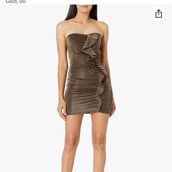 LIKELY for Revolve Mini Ali Metallic Strapless Stretch Bodycon Dress, Gold 8 - Picture 2 of 7